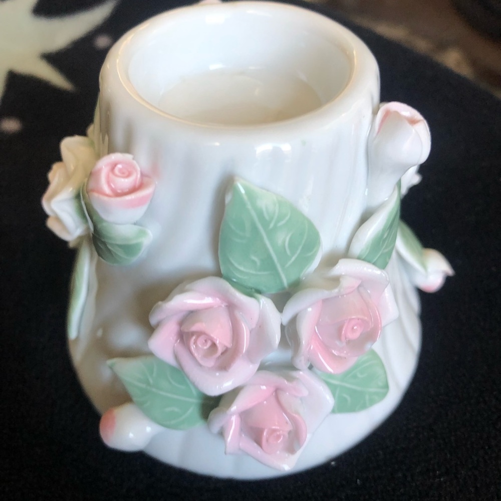 Beautiful vintage ceramic rose candle holder